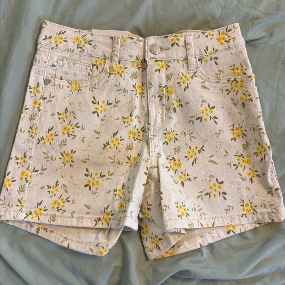 Judy Blue White Denim Shorts with Yellow Floral Print NWT